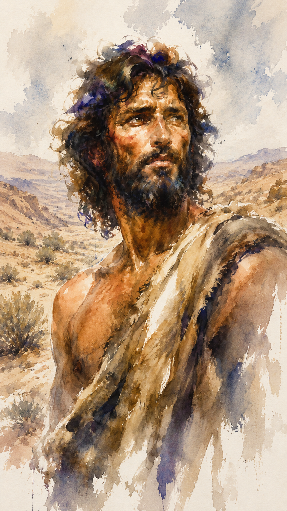 John the Baptist in a watercolor portrait