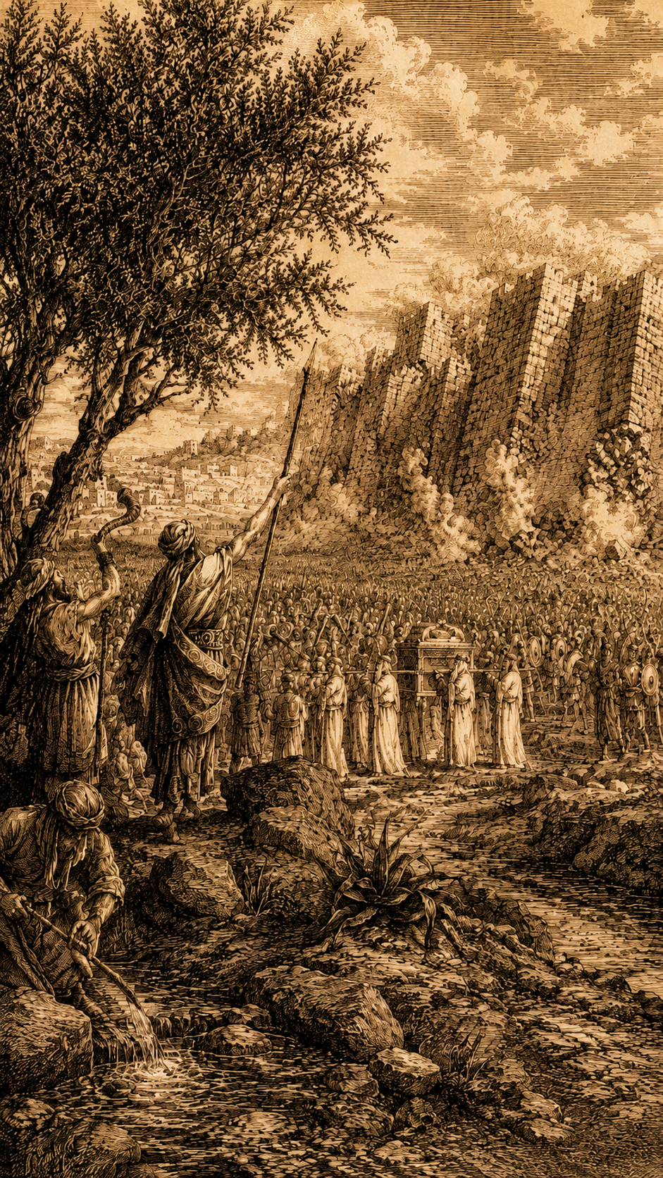 Joshua leading Israel near the walls of Jericho