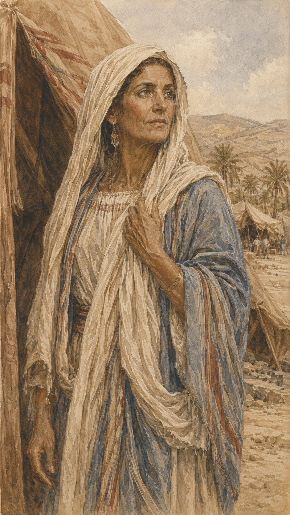 Sarah standing near the tents of Abraham