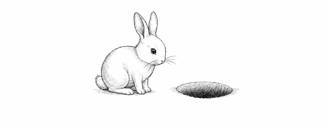 Rabbit beside a rabbit hole